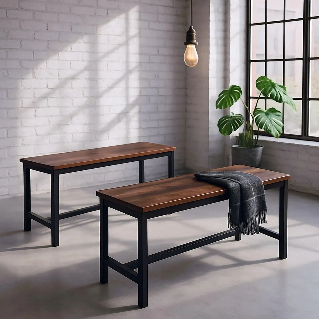 Set di 2 panche da pranzo industriali - Legno e ferro