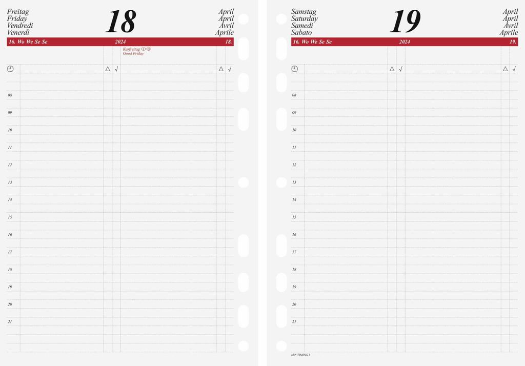 rido idé Kalender-Einlage "Tageskalendarium" 2024 für Terminplaner "Timing 1"