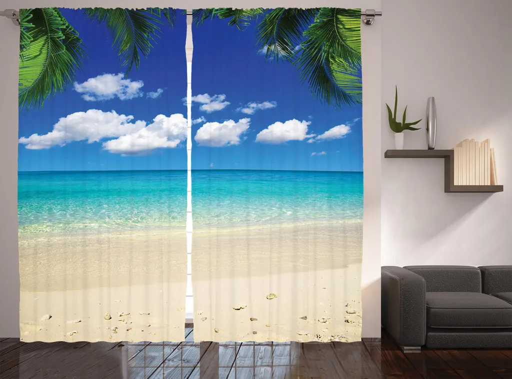 Paire de rideaux rustiques paysage exotique pour chambre et salon 280cm