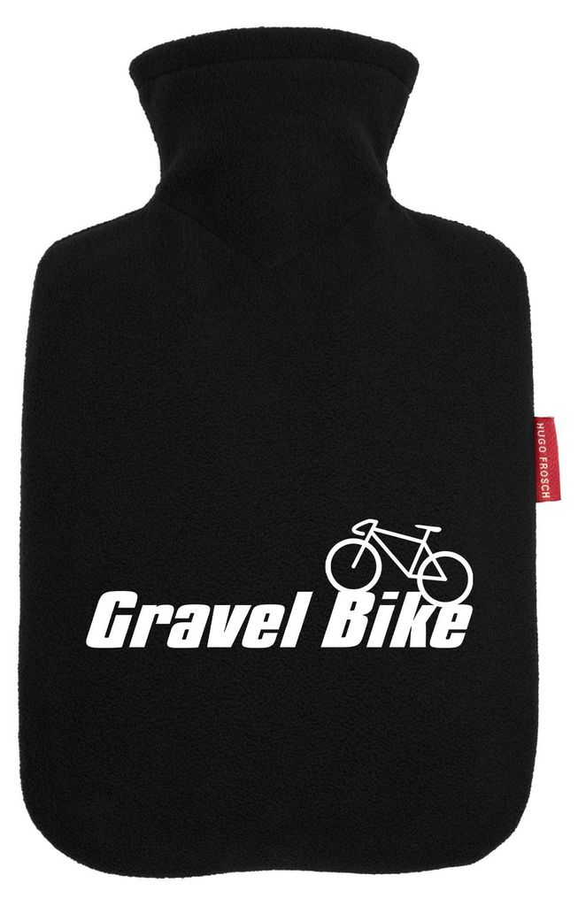 Huuraa Wärmflasche Gravel Bike Fahrrad 1,8 Liter Black Classic Veloursbezug Bettflasche Geschenkidee