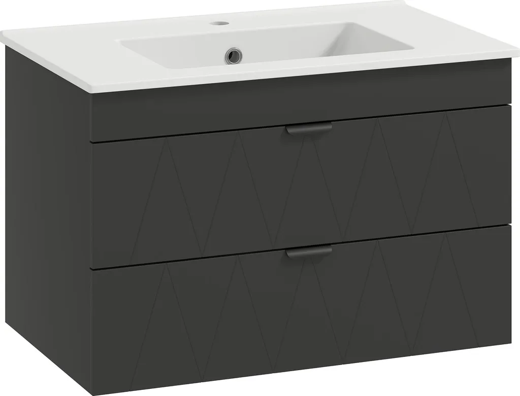 Meuble de salle de bain suspendu avec vasque en céramique noire 76 cm