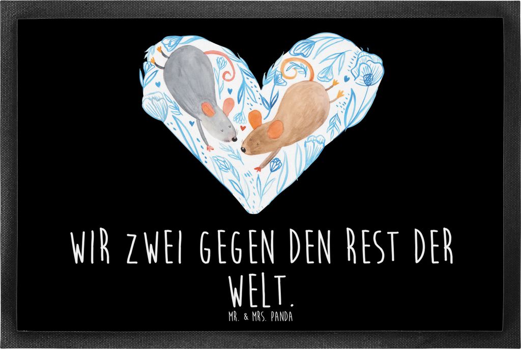 Mr. & Mrs. Panda Schmutzfangmatte Mäuse Herz 60 x 90 cm - Schwarz - Geschenk, Freundin, bodenmatte, Schmutzmatte, fußmatte, Fussmatte, Hochzeit, ...