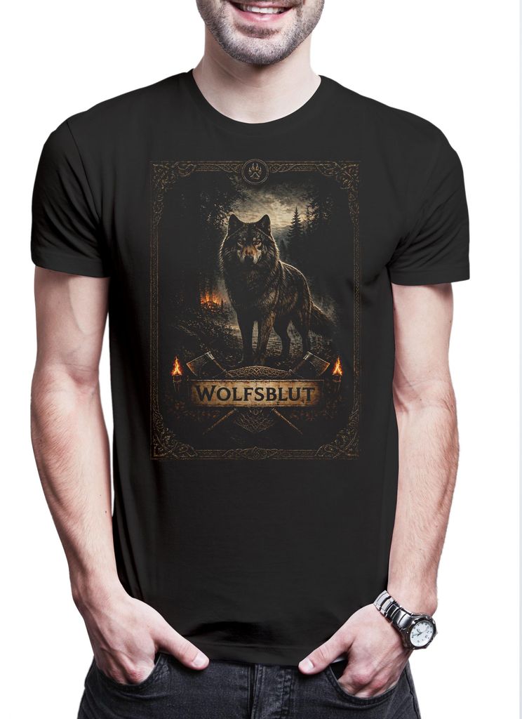 Urban Backwoods Wolfsblut, Herren T-Shirt, Farbe: Schwarz, Größe: M