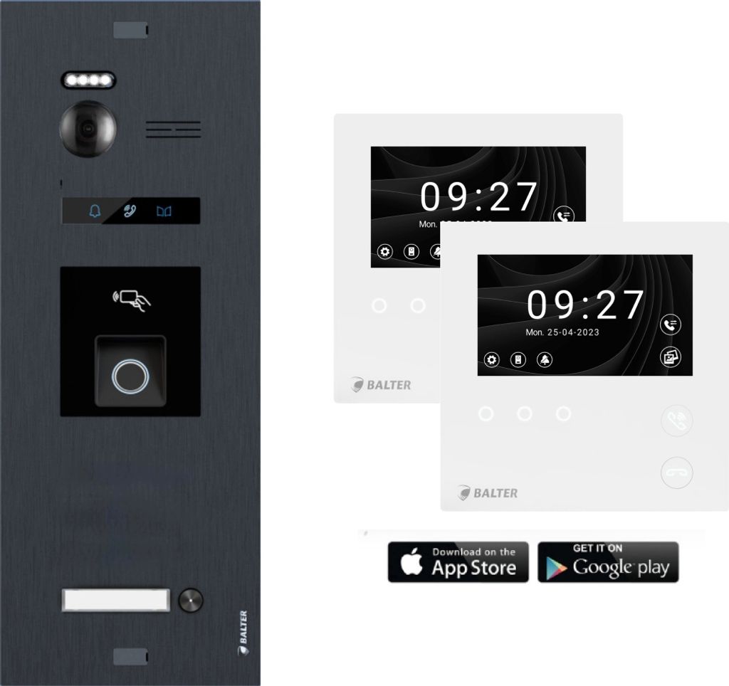 BALTER EVO HD MINI Anthrazit Video Türsprechanlage Fingerprint Set 1 Teilnehmer 2x 4,3" WLAN Monitor