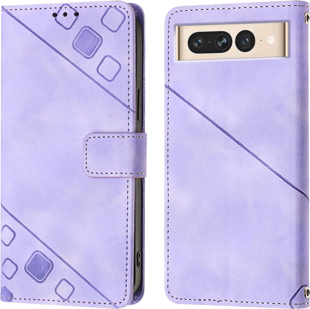 Hülle für Google Pixel 7 Pro Prägung Flip Leder Brieftasche Schutzhülle mit Ständer Lila
