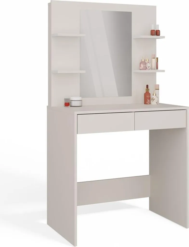 Coiffeuse miroir Marina 4P et bureau gain de place teinte cachemire