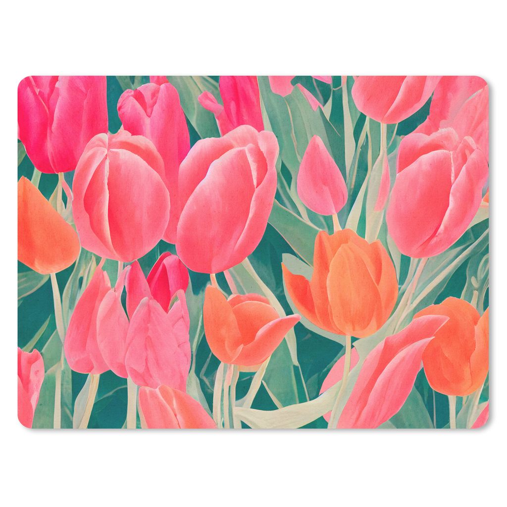 MuchoWow Mauspad Mousepad Tulpen - Blumen - Rosa - Rot - Kunst 40x30 cm - Mousepads - Maus Mat - Pad - Mausunterlage - Anti Rutsch
