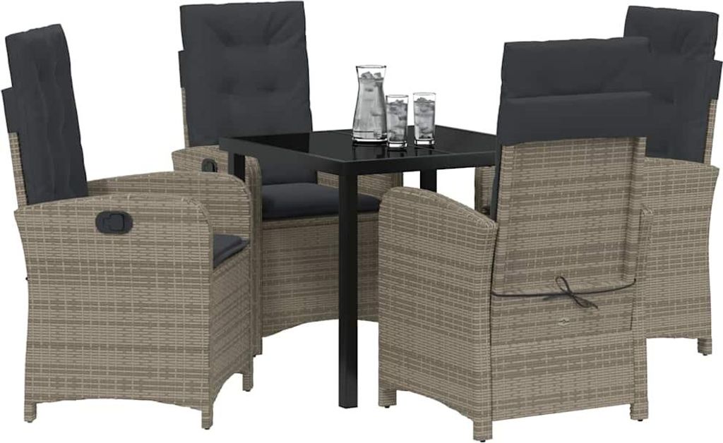 Garten Essgruppe mit Kissen 5 pcs Grau Poly-Rattan