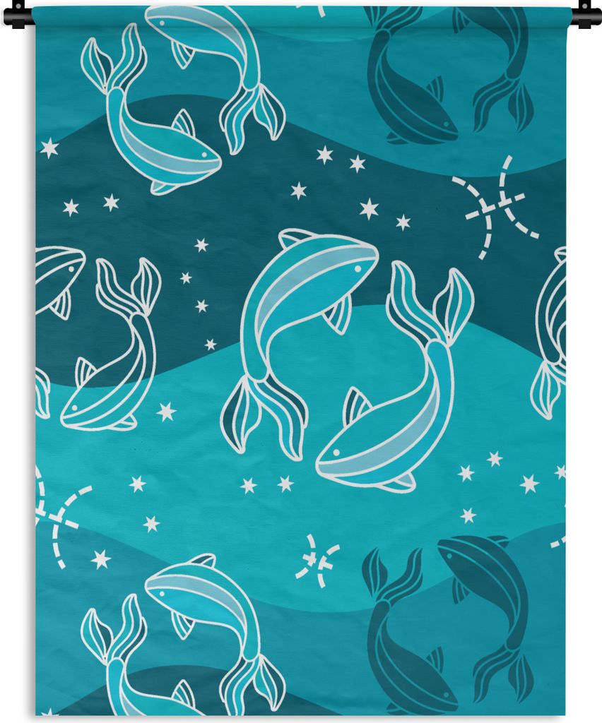 MuchoWow Wandteppich Wandbehang Fische - Tierkreiszeichen - Design 60x80 cm Tapisserie Dekoration Wandtuch - Decke - Wandtücher - Wohne