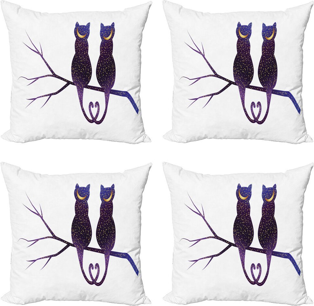 ABAKUHAUS Mond-Strahlen Kissenbezug Set (4 Stück), Katzen Abgebildet als Nacht, Moderner Doppelseitiger Digitaldruck, 45 cm x 45 cm, Dark Purple Senf