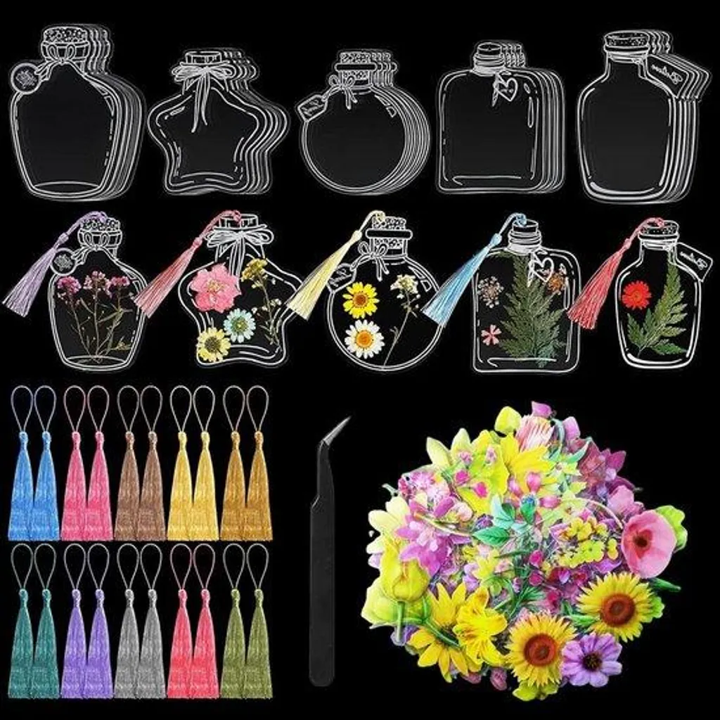 Marque-pages Fleurs Multicolores pour Enfants - Set de 24 Pièces Rigides
