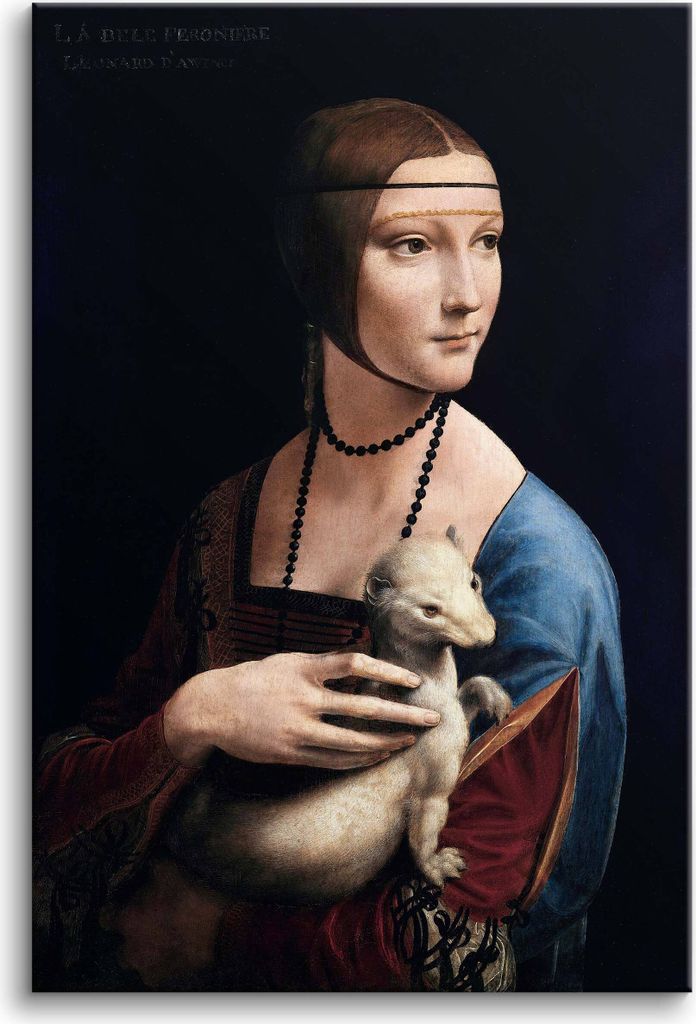 Dame mit dem Hermelin Reproduktion Leonardo da Vinci Kunst Leinwandbilder für Wohnzimmer 60x90