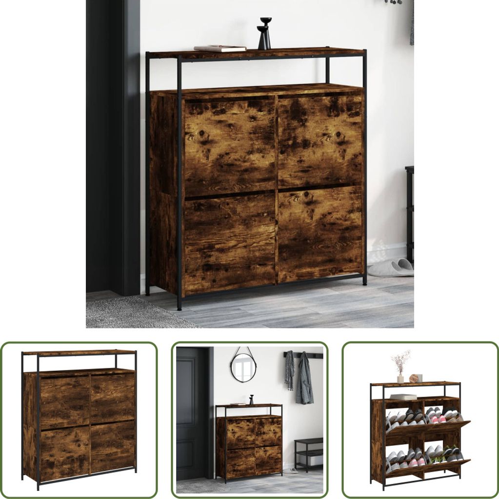The Living Store Schuhschrank mit 4 Klappen Räuchereiche 100x34x112 cm