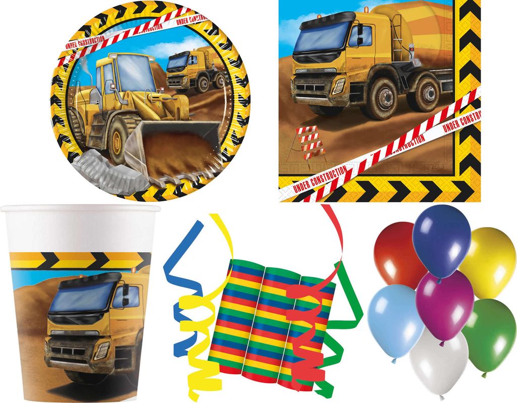 140-tlg. Set Kindergeburtstag Party Feier Fete Deko Motto Baustelle