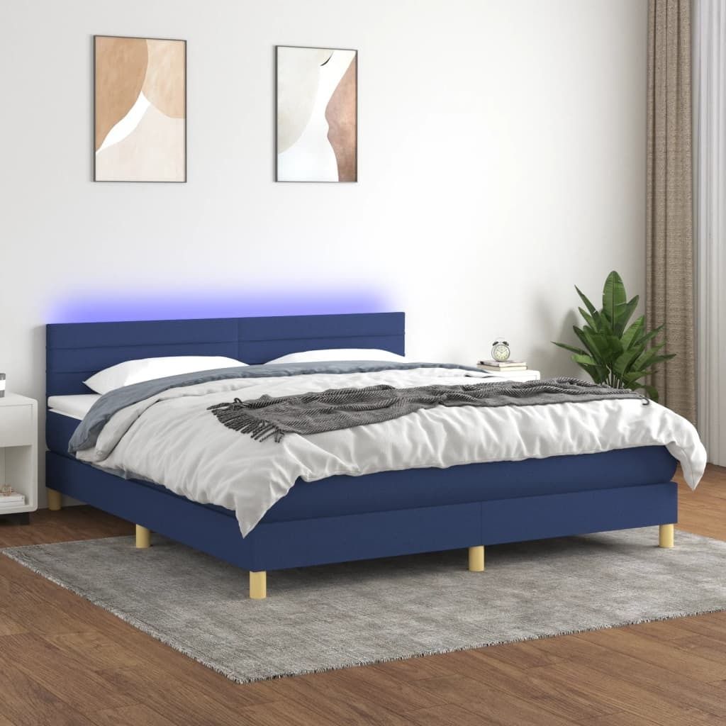 Maison Exclusive - Boxspringbett mit Matratze & LED Blau 180x200 cm Stoff