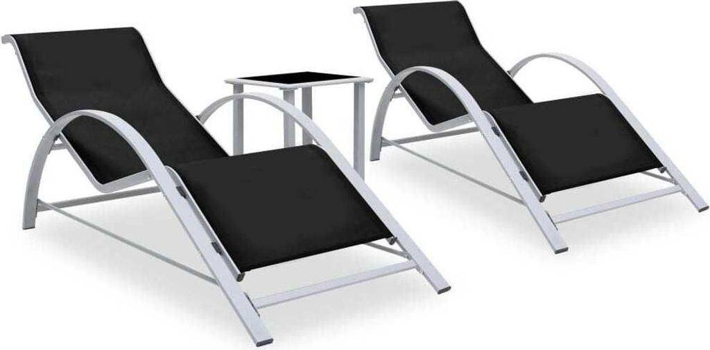 "2026 Promotion" Sonnenliegen 2 Stk. - Hohe Qualität - mit Tisch Aluminium Schwarz - Gartenliegen CC4816