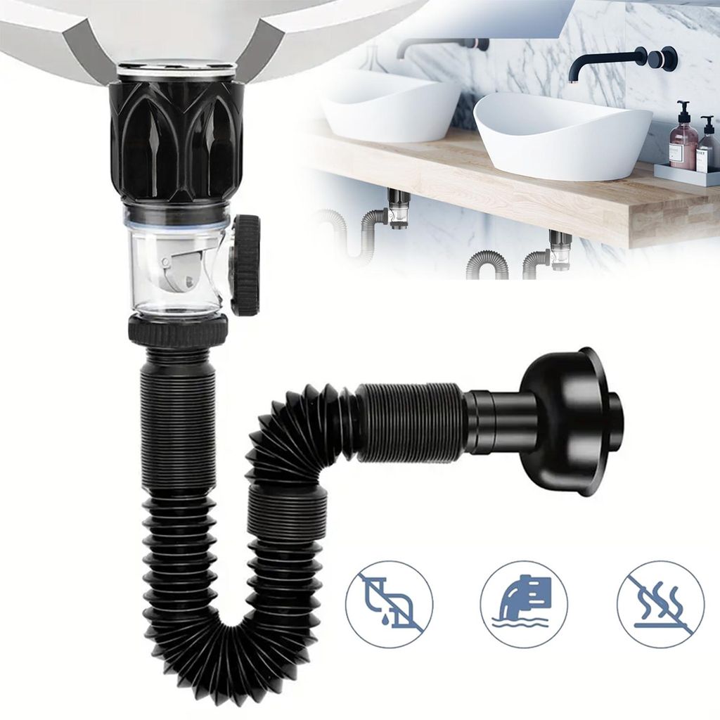 Waschbecken Ablaufgarnitur Kit, Geruchsdichte Siphon Produktbild 