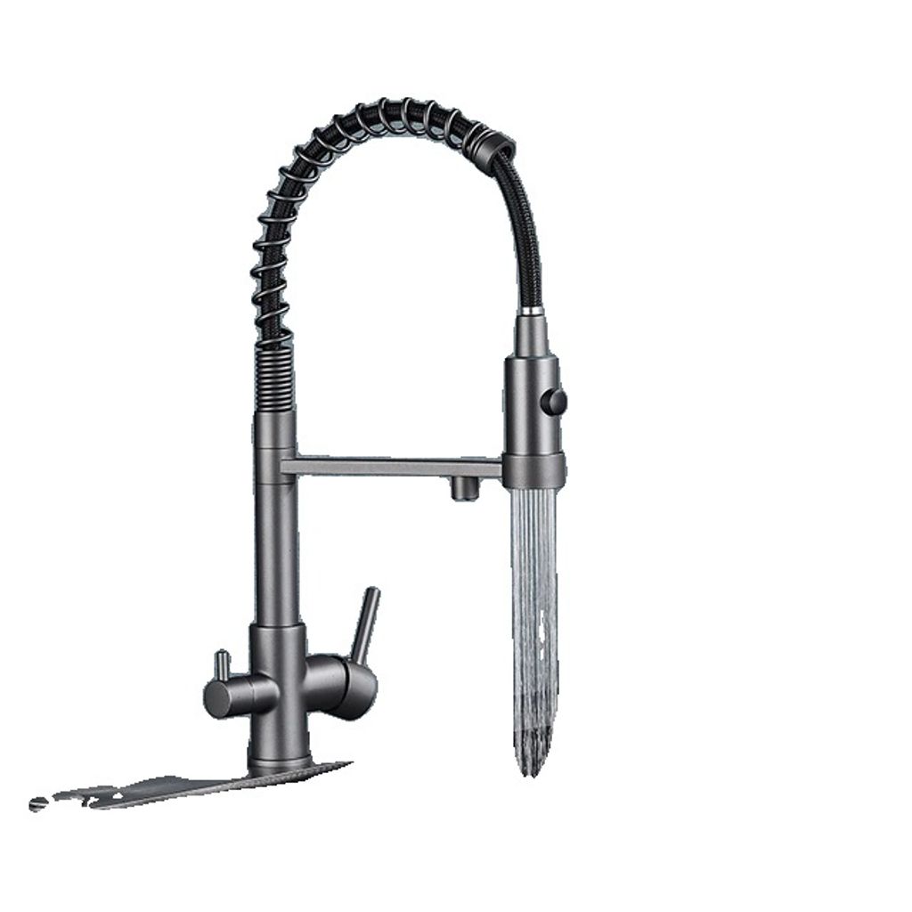 Küchenarmatur, Dual-Handle, gefilterter Wasserhahn, Waffen grau