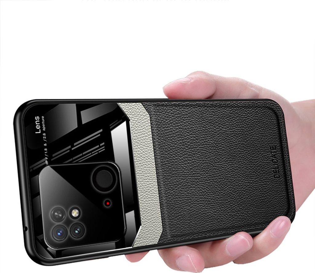 Redmi 10C Hülle, TPU Stossfest Anti-rutsch Leder Glas Len Hybrid Schutzhülle für Xiaomi Redmi 10C Schwarz