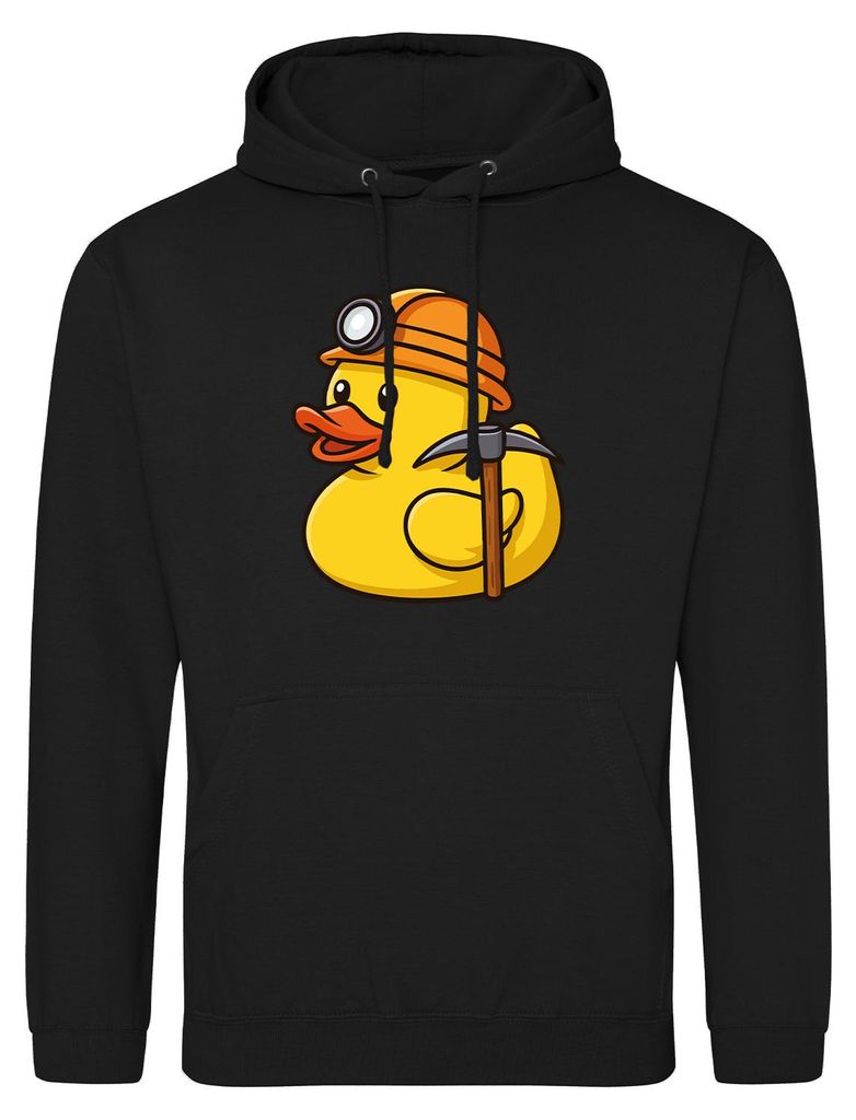 Huuraa Uni Hoodie Quietscheente Bergbau Gummiente Glück auf S Deep Black Vegan Sweatshirt Geschenkidee