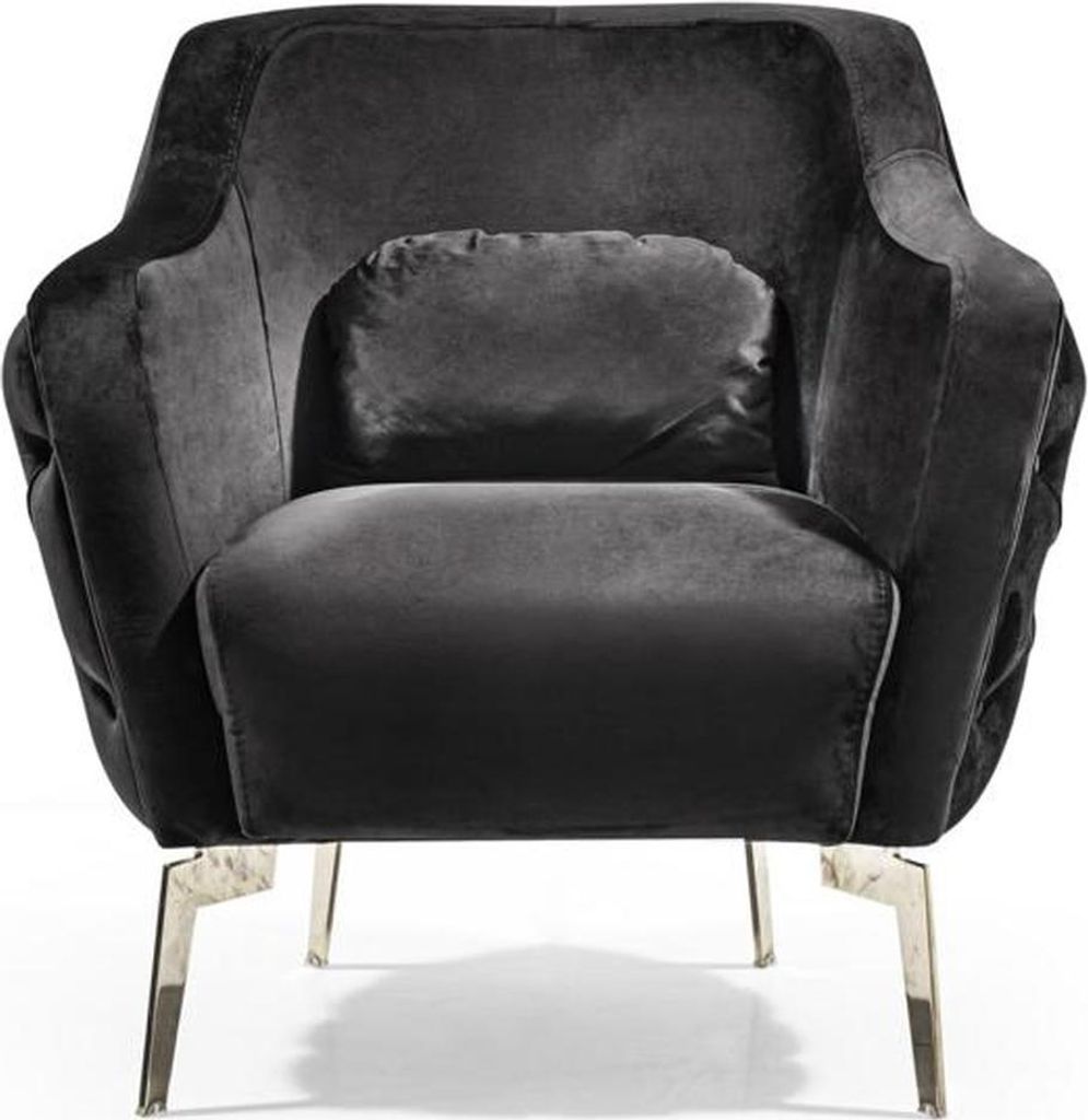 Sessel Chesterfield Ohrensessel Stoff Wohnzimmer Polyester Schwarz