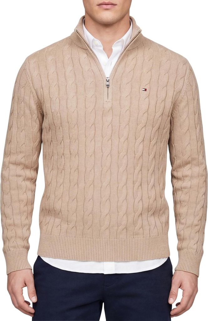 Tommy Hilfiger Pullover mit Halbreißverschluss braun aus Baumwolle