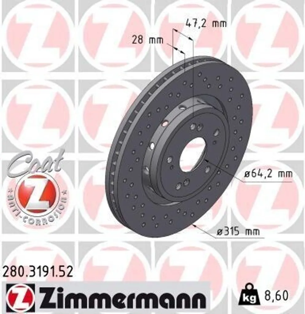 Stop vibrations : disque de frein Zimmermann 280.3191.52 pour CR-V IV