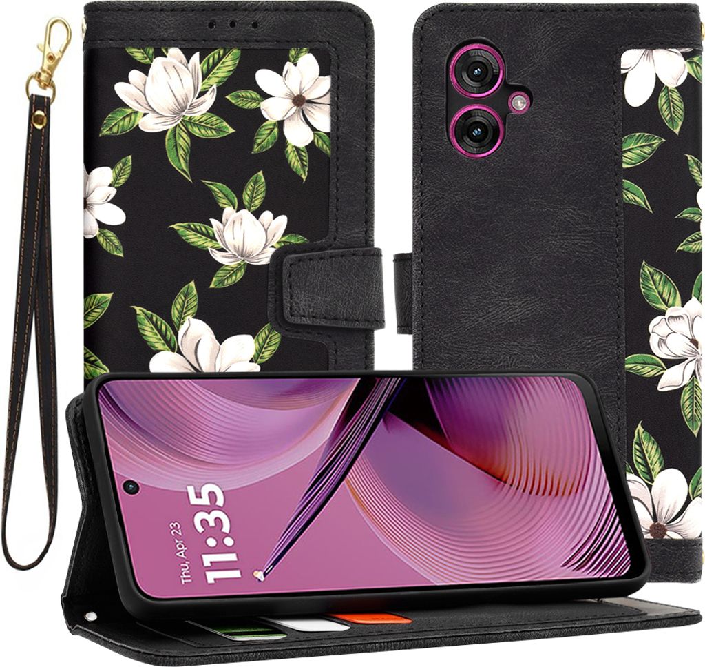 Techsuit FlipCraft Book Wallet Klapphülle mit Kabel für Motorola Moto G55 - Flowers of the Dawn