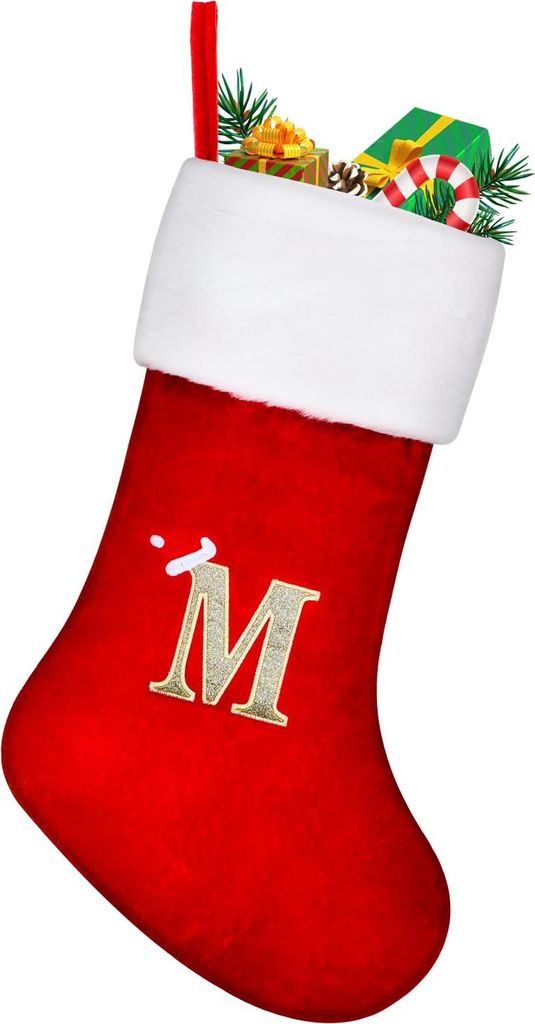 Weihnachtssocke Large 45 cm Rot für Weihnachten mit dem Buchstaben "M"