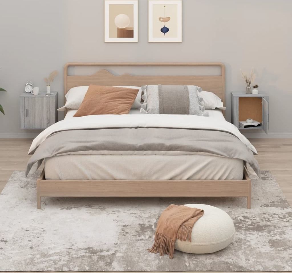 The Living Store Wand-Nachttische 2 Stk. Grau Sonoma 50x30x47 cm