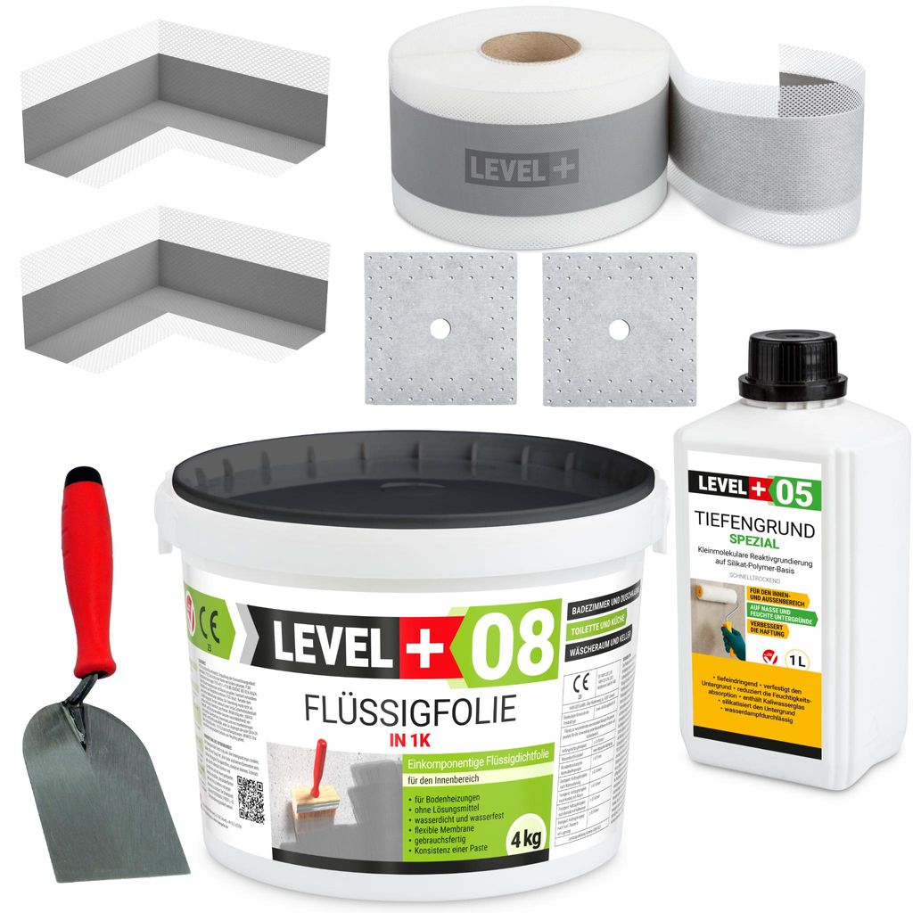 Dichtset Flüssigfolie Dichtband 4Kg Spachtelkelle Duschabdichtung Bad SET10