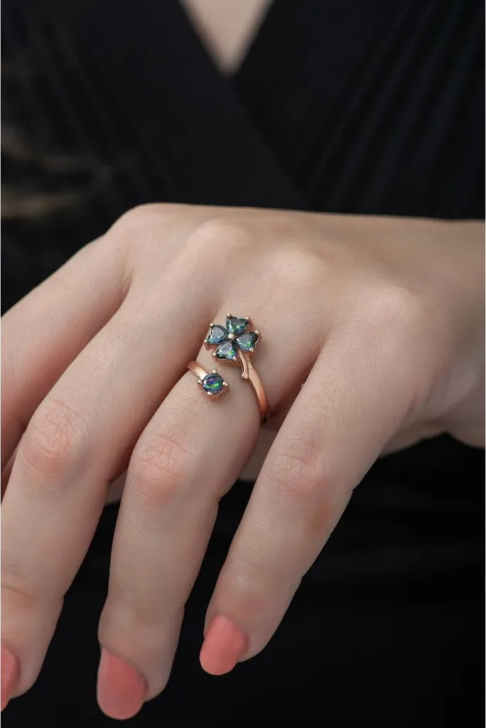 Bague porte-bonheur ajustable argent 925 et topaze mystique femme