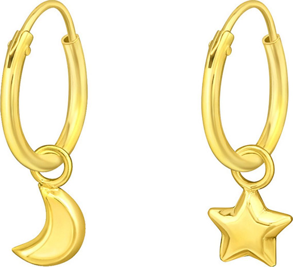 Kinder Creolen: Goldene Ohrringe Silber 925 „Mond & Stern“