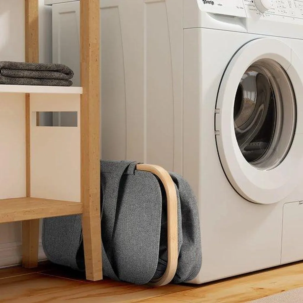 Bac à linge 52L pour salle de bain en bambou et tissu anti-humidité