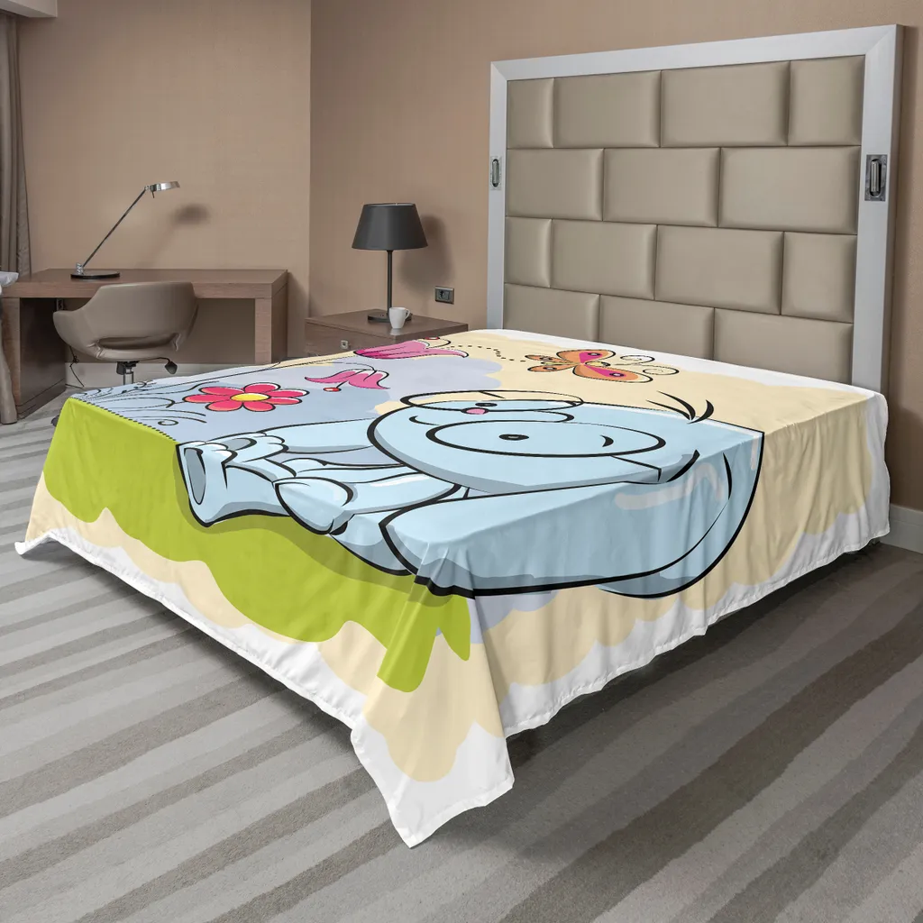 Drap plat papillon ABAKUHAUS 244x205cm motif lapin et tulipes multicolore