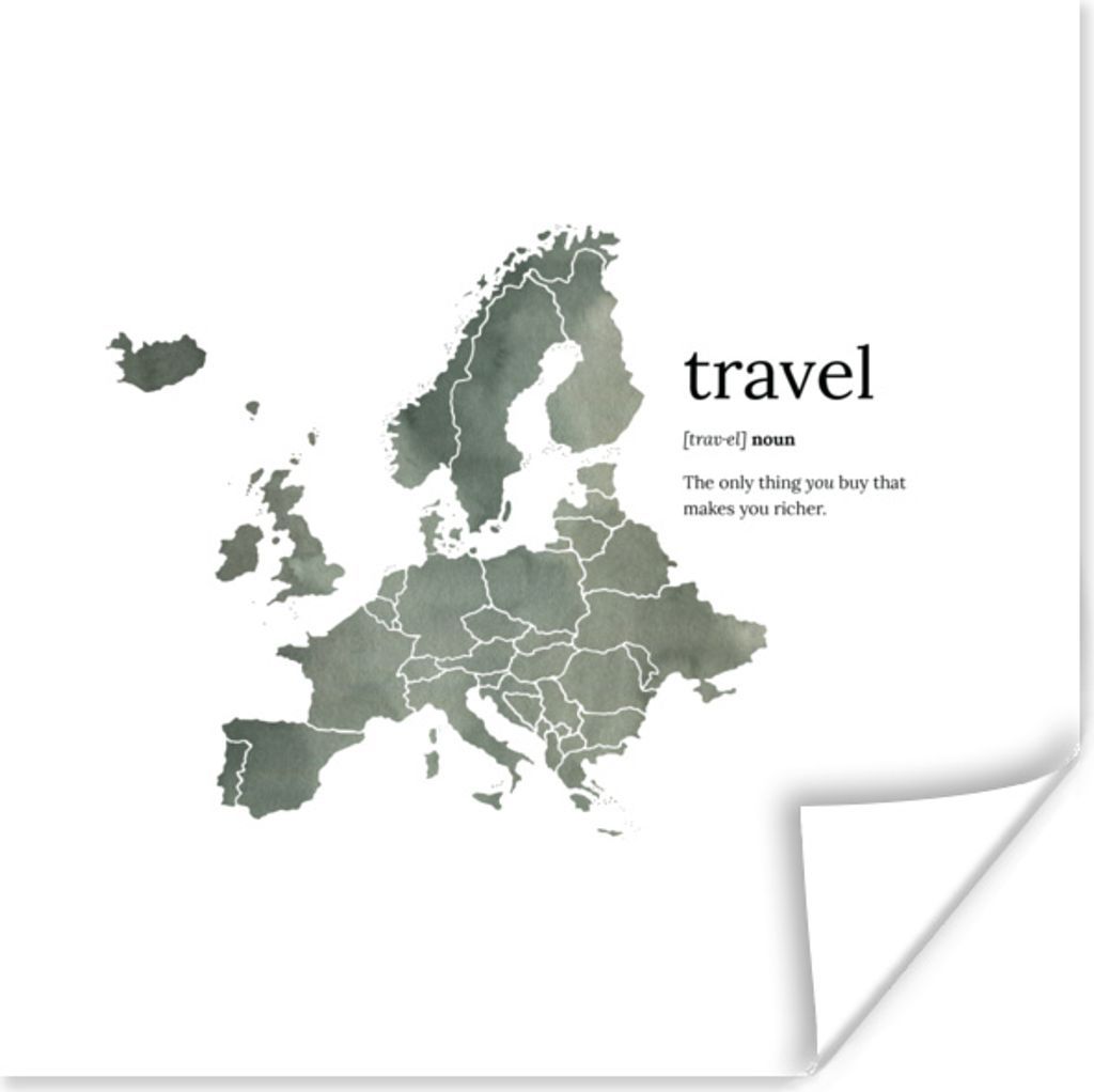 MuchoWow Poster Europa-Karte - Aquarell - Zitate 100x100 cm - Babyzimmer