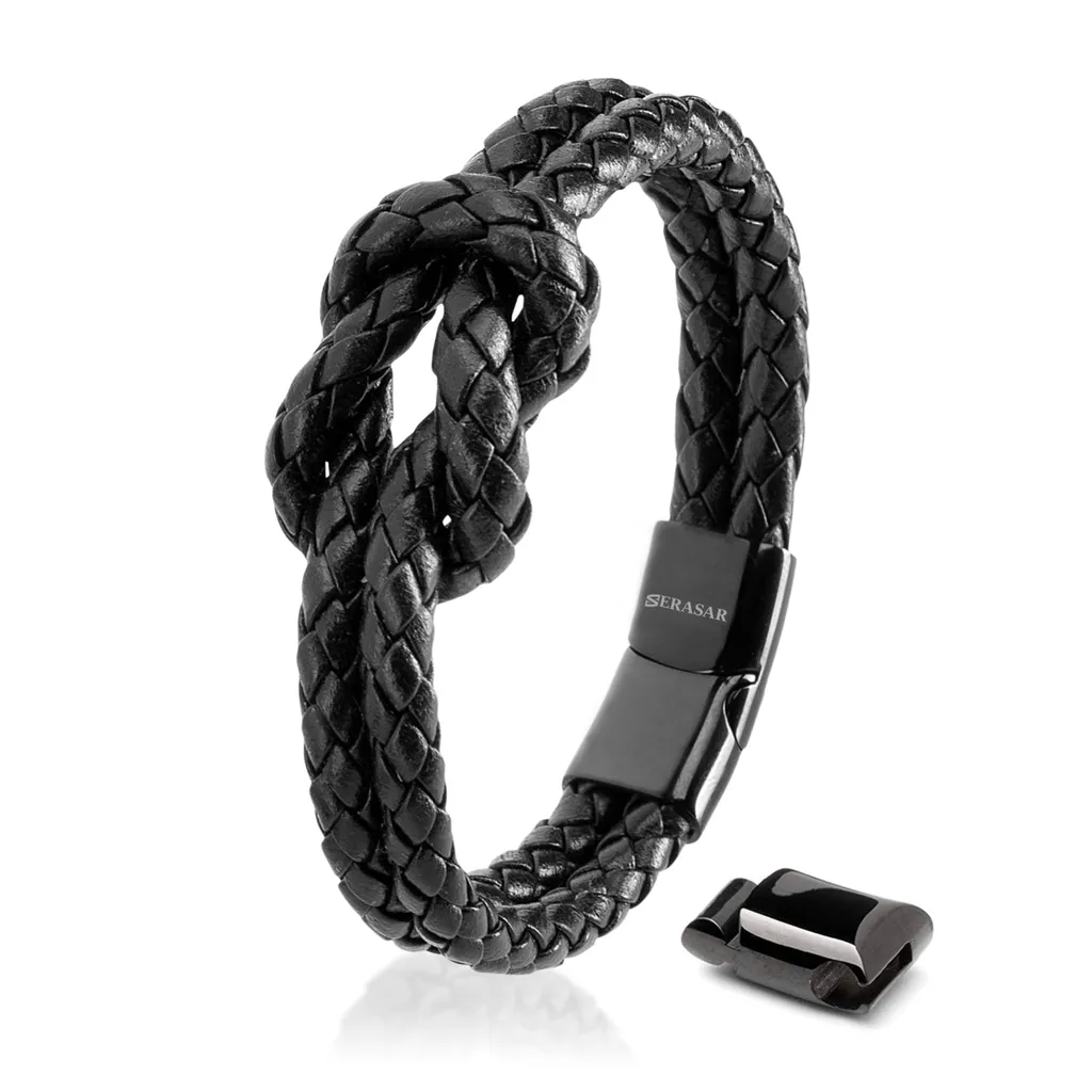 Bracciale SERASAR Nodo Pelle Nera 20cm: Il Must-Have della Stagione
