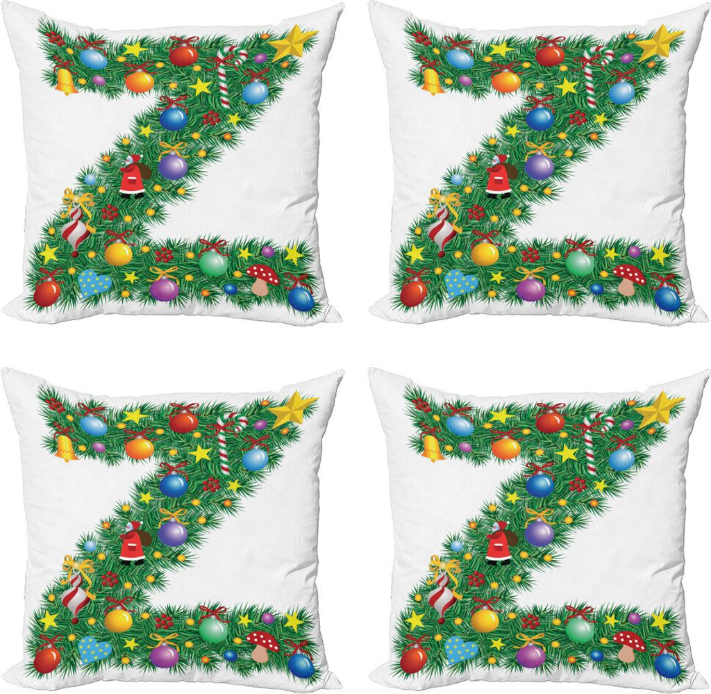 ABAKUHAUS Letter Z Kissenbezug Set (4 Stück), Traditioneller Schrift Weihnachten, Moderner Doppelseitiger Digitaldruck, 40 cm x 40 cm, Mehrfarbig