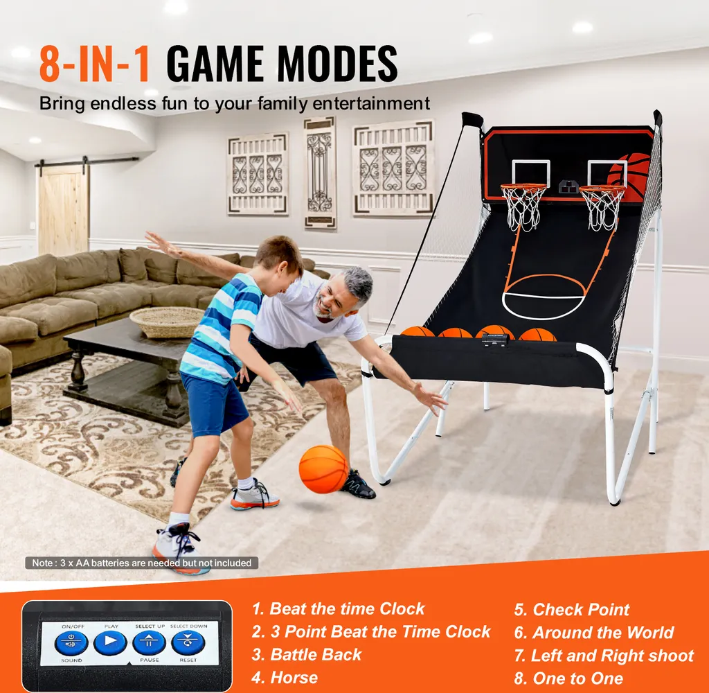 Arcade Basket-ball Pliable 5 Ballons et 8 Modes de Score Interactifs - 4