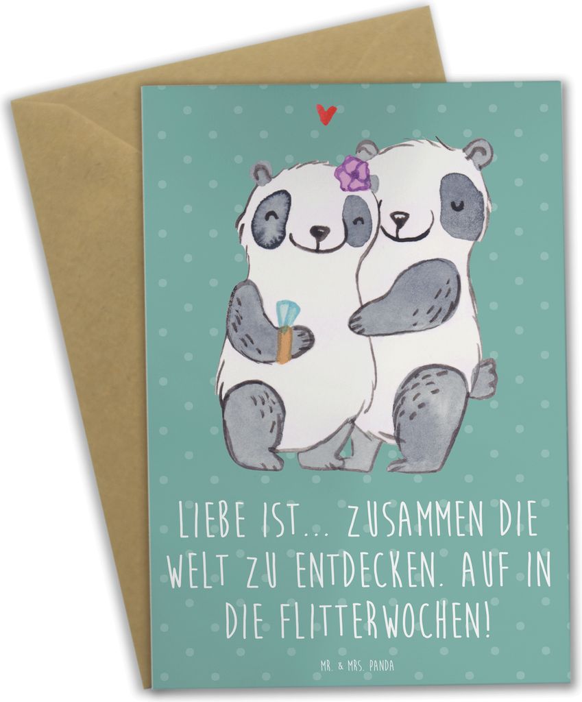 Mr. & Mrs. Panda Grußkarte Liebe Flitterwochen - Meeresbrise - Geschenk, hochzeitskarten, frisch verheiratet, Heiraten, gemeinsames Leben, einladu...