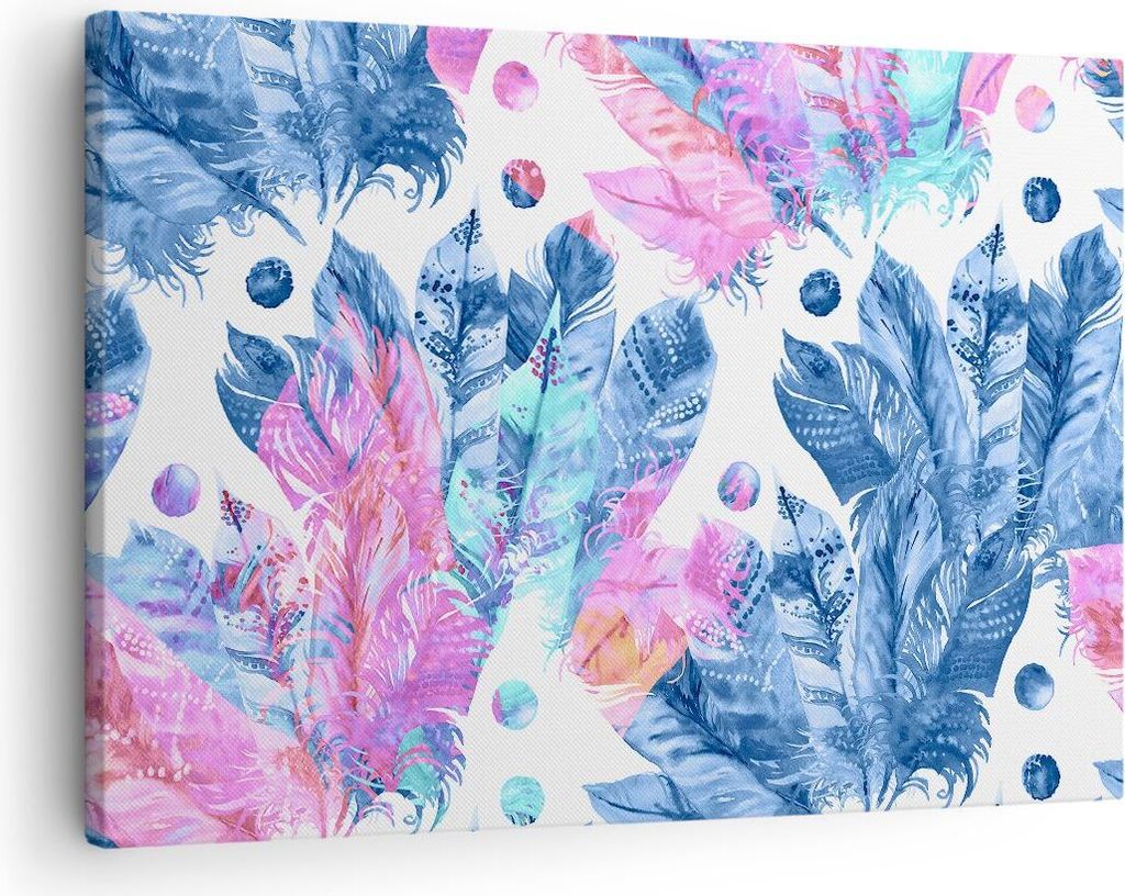 Bild auf Leinwand - Leinwandbild - Federn Vögel Bunt Komposition - 70x50cm - Wand Bild - Wanddeko - Leinwanddruck - Bilder - Kunstdruck - Wanddeko...