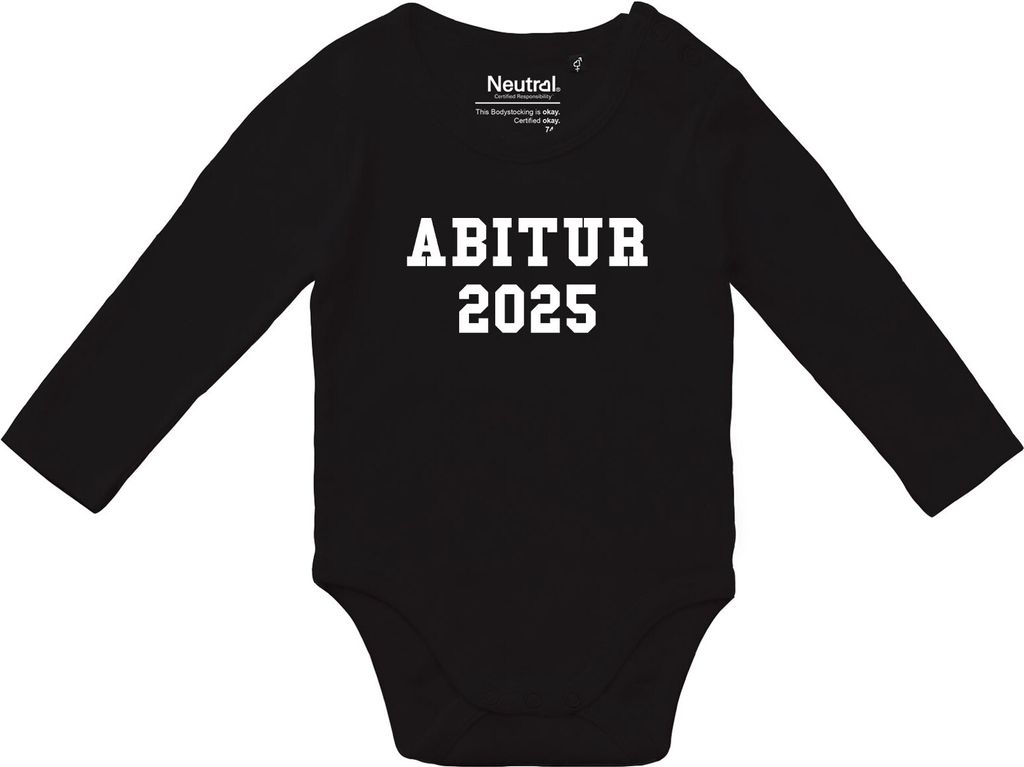Huuraa Baby Body Abitur 2025 ABI 62 Black Baumwolle Fairtrade Langarmbody Geschenkidee