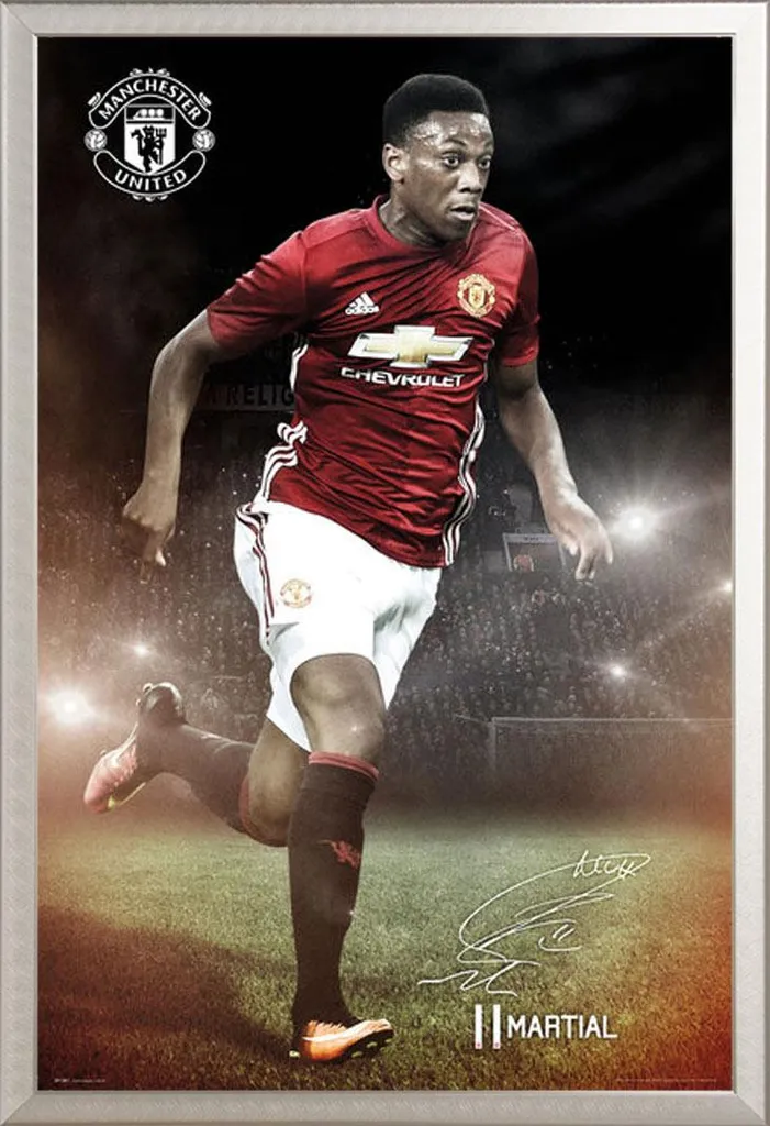 Décoration Murale Manchester United Poster Martial 16-17 Cadre Argenté