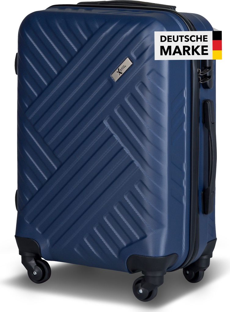 A dark blue suitcase shown from the front-diagonal angle.