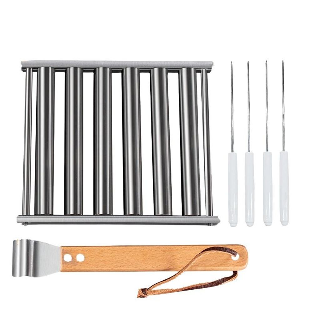 Wurstgrillhalter aus Edelstahl, abnehmbar, rutschfester Holzgriff, tragbar, kleiner Grillkorb für 2-3 Personen
