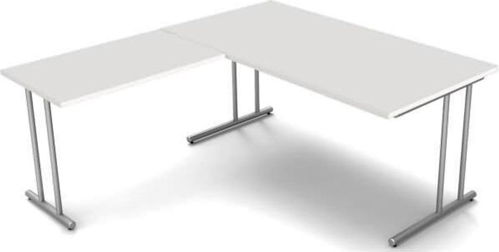 Kerkmann Schreibtisch 4365 START UP 160x80x75cm mit Anbautisch 100x60x75cm C-Fuß-Gestell alusilber inkl. Kabelkanal verschiedene Dekore Lichtgrau