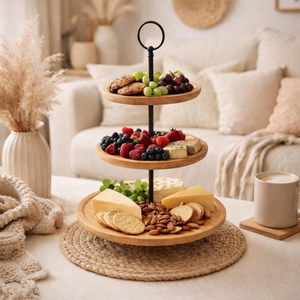 Runde Bambus-Etagere Servierregal 3-stöckig Ø28xH35cm