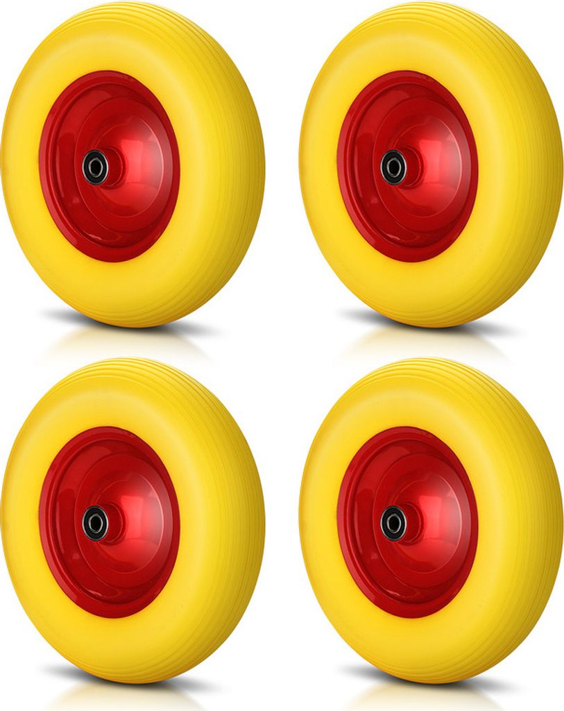 Yakimz Schubkarrenrad mit Achse Räder Vollgummi Ersatzrad Reifen 4.80/4.00-8 390 mm PolyurethanSchubkarrenrad 4X