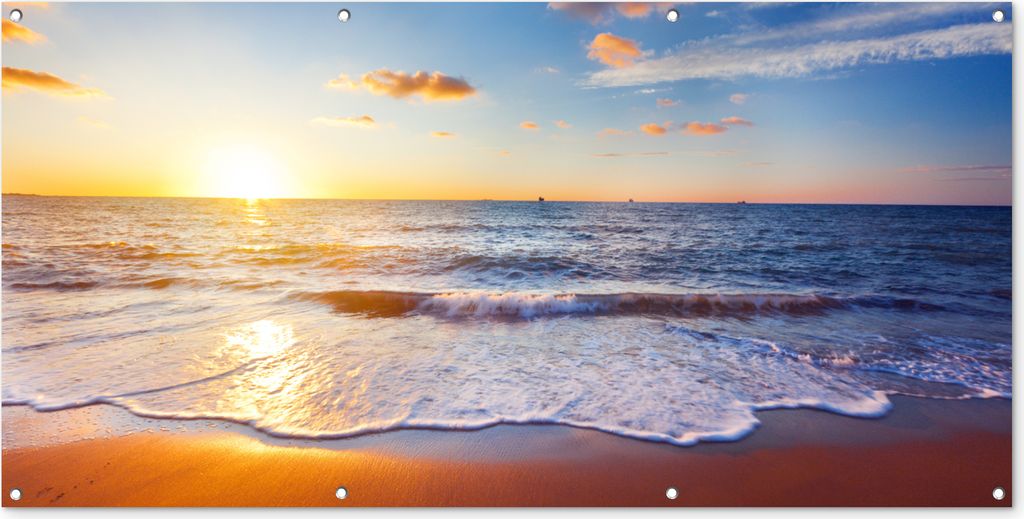 MuchoWow 160x80 cm Outdoor-Poster Gartendeko Sichtschutz Garten Poster für den Garten Strand - Meer - Sonne - Horizont