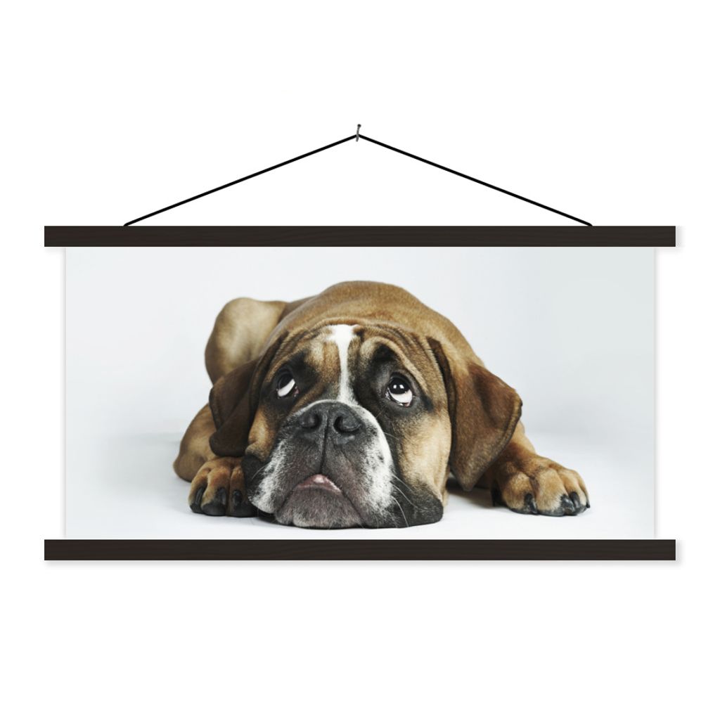 MuchoWow Textilposter Hund - Haustiere - Weiß 90x45 cm mit schwarzem Rahmen - Klemmleisten